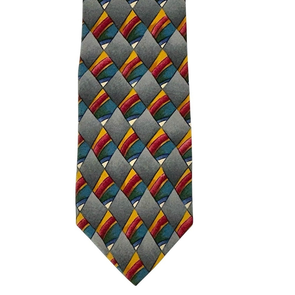 Jerry Garcia Silk Tie Grateful Dead Geometric Pattern Grey Blue Vintage 1990